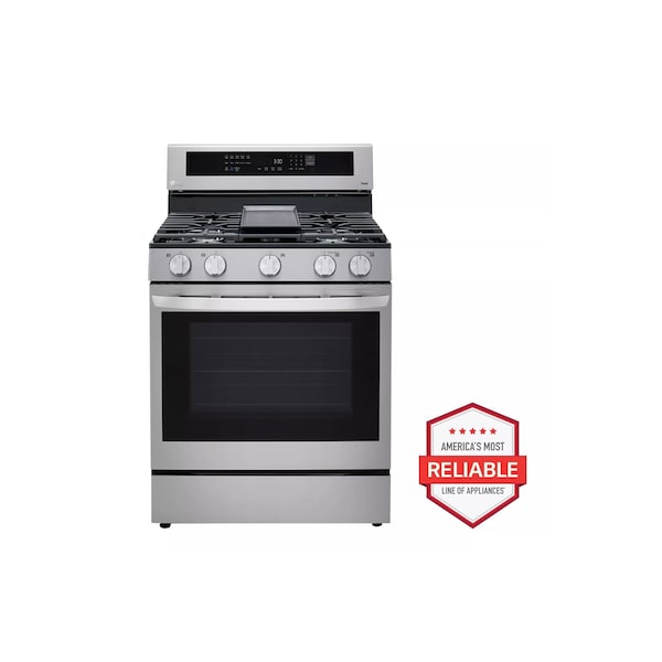 Almo LG 5.8 cu ft Smart Gas Convection Range with InstaView, Air Fry and Wi-Fi, Stainless Steel - LRGL5825F