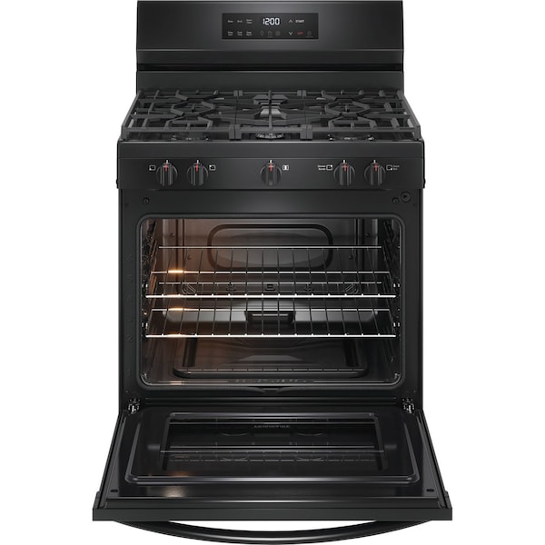 Almo Frigidaire 30-inch 5-Burner Gas Range with Quick Boil and Steam Clean, Black - FCRG3062AB