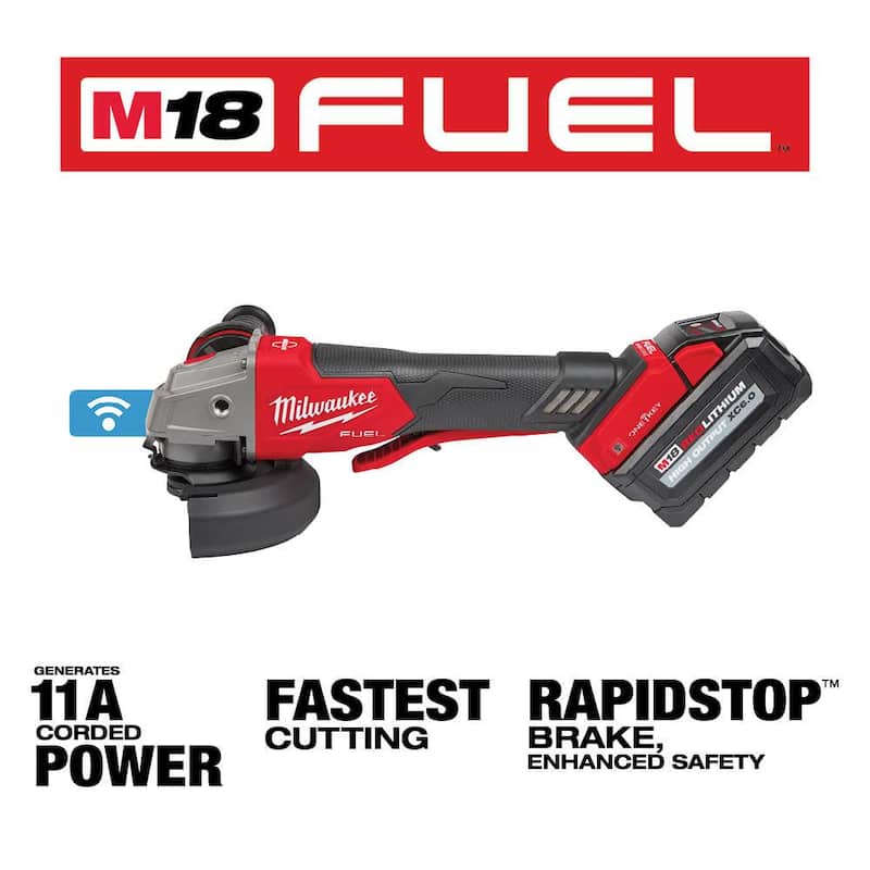 Kit de amoladora sin escobillas Milwaukee M18 FUEL de 18V con batería de iones de litio de 4-1/2 in./5 in. con interruptor de paleta y (2) baterías de 6.0 - 2882-22