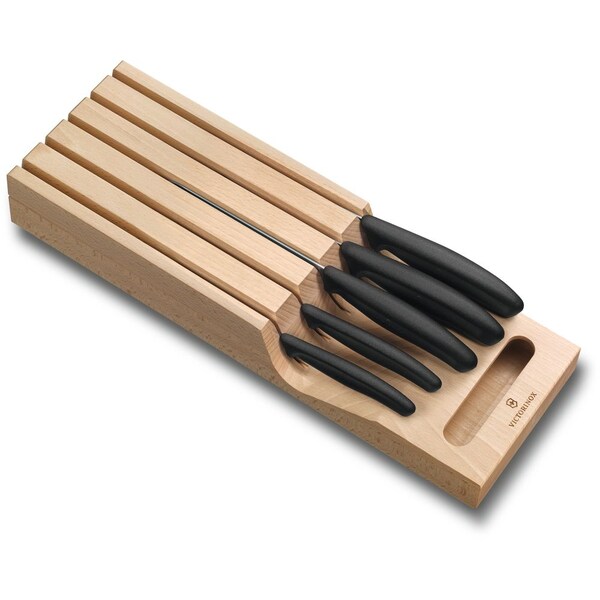 Swiss Army Brands 2024 Kitchen Swiss Classic Block Sets 5-Piece Set With In-Drawer Knife Holder Black Packaged - VIC-6.7143.5