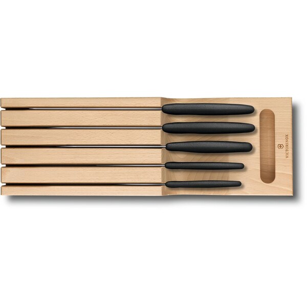 Swiss Army Brands 2024 Kitchen Swiss Classic Block Sets 5-Piece Set With In-Drawer Knife Holder Black Packaged - VIC-6.7143.5