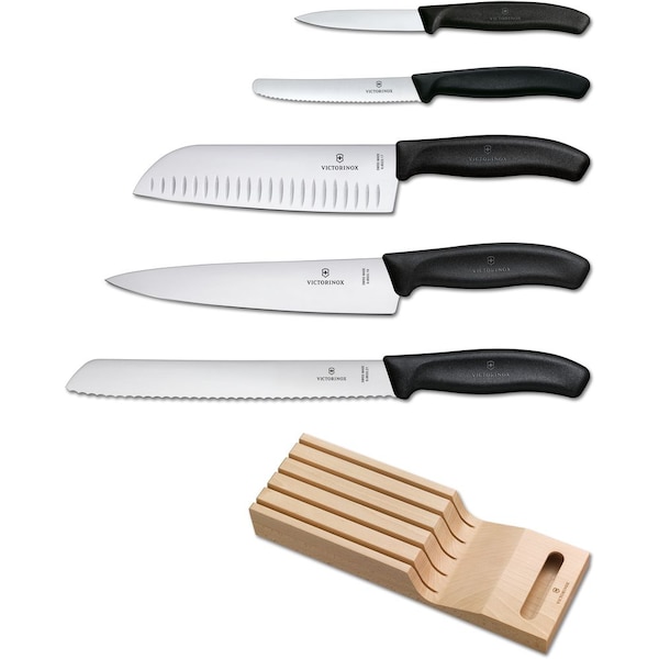 Swiss Army Brands 2024 Kitchen Swiss Classic Block Sets 5-Piece Set With In-Drawer Knife Holder Black Packaged - VIC-6.7143.5