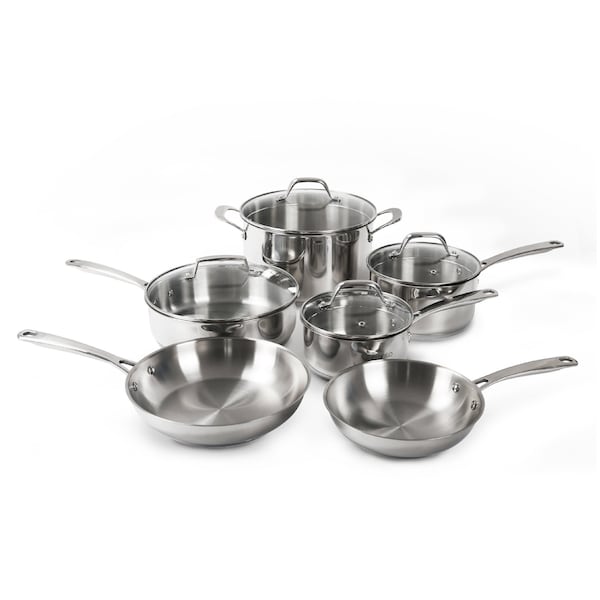 Othello 10-Piece Tri-ply Stainless Steel Pots and Pans Cookware Set, Silver - CH-SSCO6