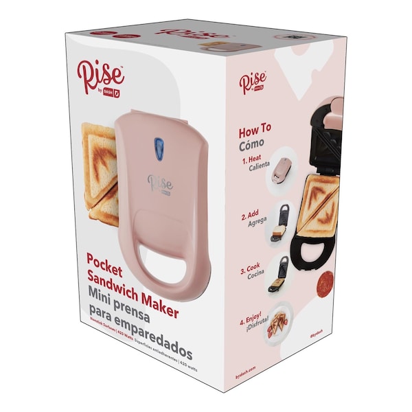 Rise By Dash 6.2 in. W Metal Nonstick Surface Pink Sandwich Grill - RPM100GBRS06