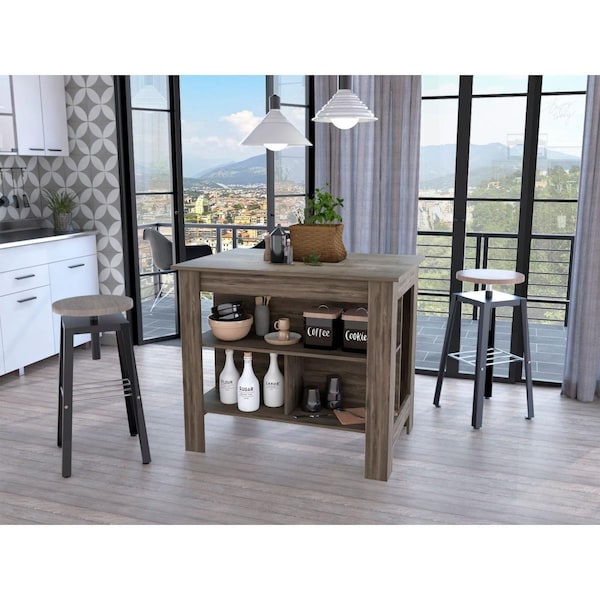 Homeroots Brown Kitchen Island with Three Storage Shelves - 474091