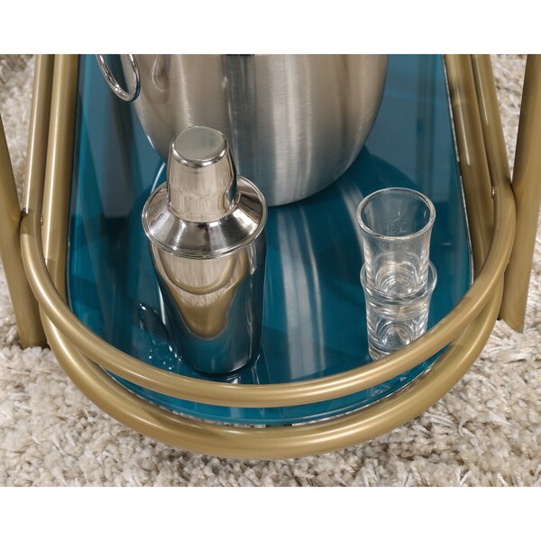 Sauder Coral Cape Bar Cart Metal/glass 3a , Three safety-tempered glass shelves - 424014