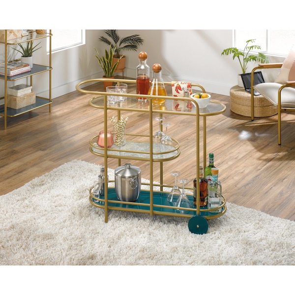 Sauder Coral Cape Bar Cart Metal/glass 3a , Three safety-tempered glass shelves - 424014