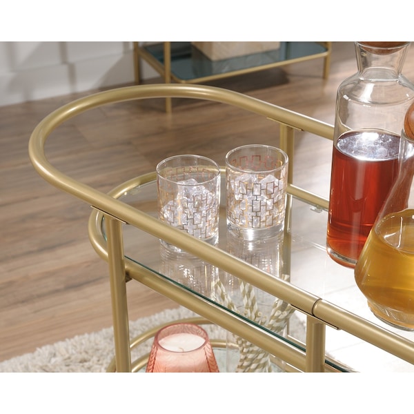 Sauder Coral Cape Bar Cart Metal/glass 3a , Three safety-tempered glass shelves - 424014