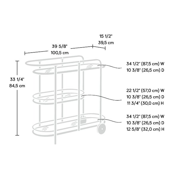 Sauder Coral Cape Bar Cart Metal/glass 3a , Three safety-tempered glass shelves - 424014