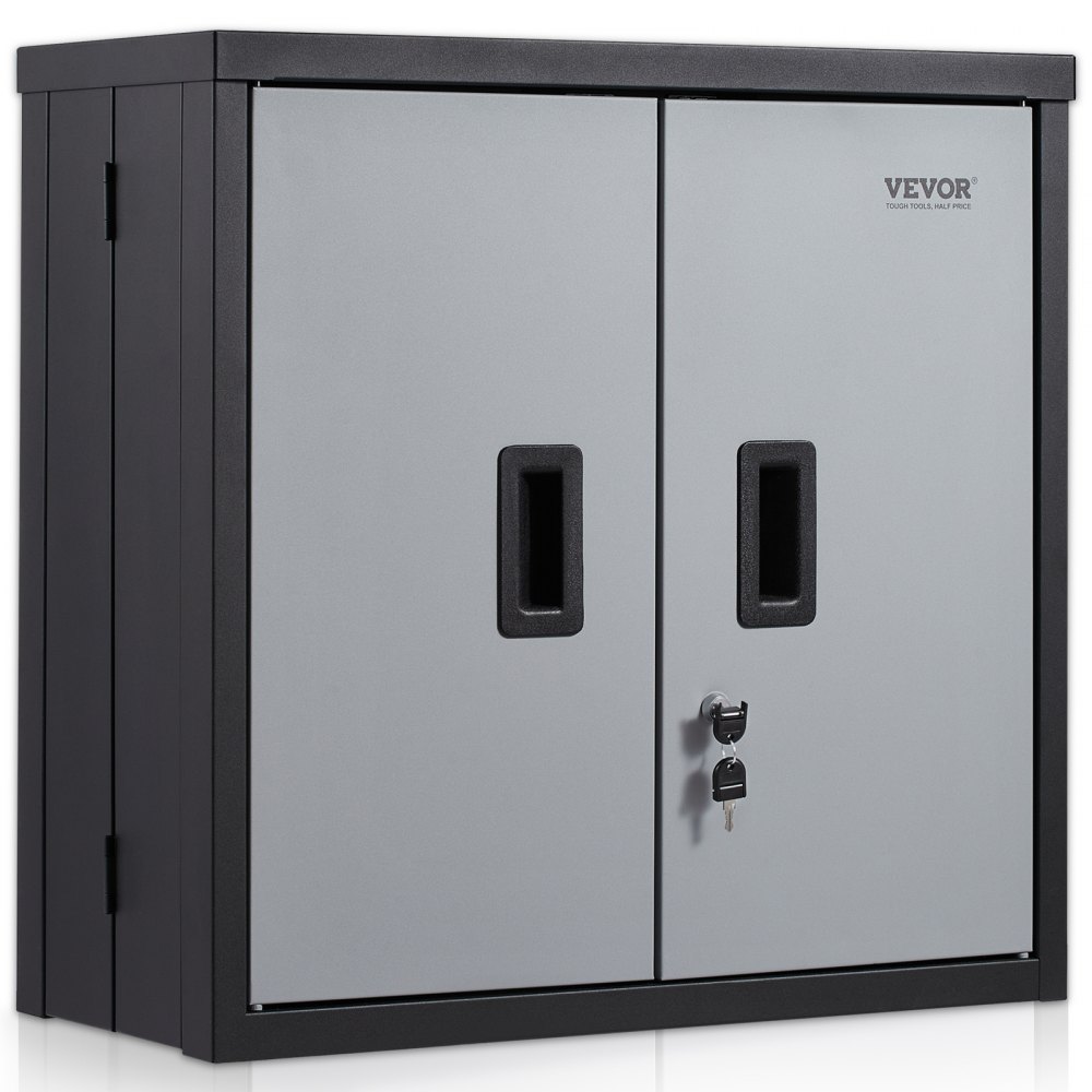 VEVOR Foldable Wall Cabinet, Metal Garage Cabinet Wall Mounted 26” Small Cabinet 240 LBS Loading Capacity Adjustable Shelf Magnetic Door File Locker for Garage Office Home Black - BGSGJJ120LBSECZZ6V0