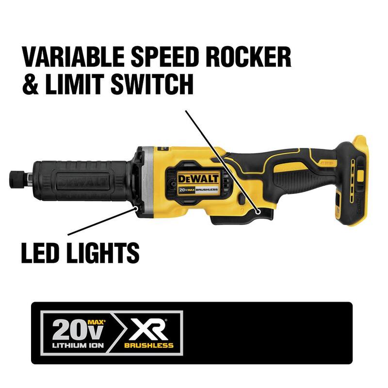 Amoladora recta inalámbrica sin escobillas DEWALT 20V MAX de 1-1/2 pulg. con velocidad variable (Herramienta solamente) - DCG426B