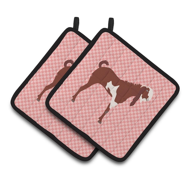 Carolines Treasures Jamnapari Goat Pink Check Pair of Pot Holders - BB7890PTHD