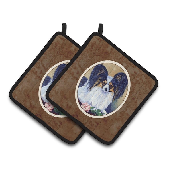 Carolines Treasures Papillon A Rose For You Pair of Pot Holders - 7037PTHD