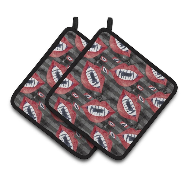 Carolines Treasures Watecolor Halloween Vampire Teeth Pair of Pot Holders - BB7520PTHD