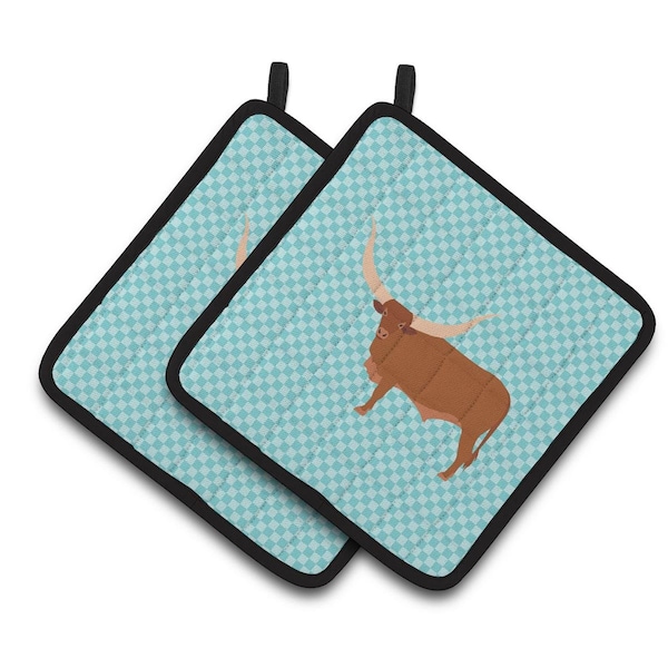 Carolines Treasures Ankole-Watusu Cow Blue Check Pair of Pot Holders - BB7997PTHD
