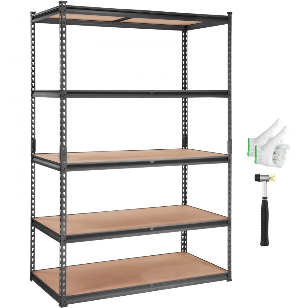 VEVOR Storage Shelving Unit, 5-Tier Adjustable, 2000 lbs Capacity, Heavy Duty Garage Shelves Metal Organizer Utility Rack, Black, 48" L x 24" W x 72" H for Kitchen Pantry Basement Bathroom Laundry - SXHJC24DX48WXEASCV0