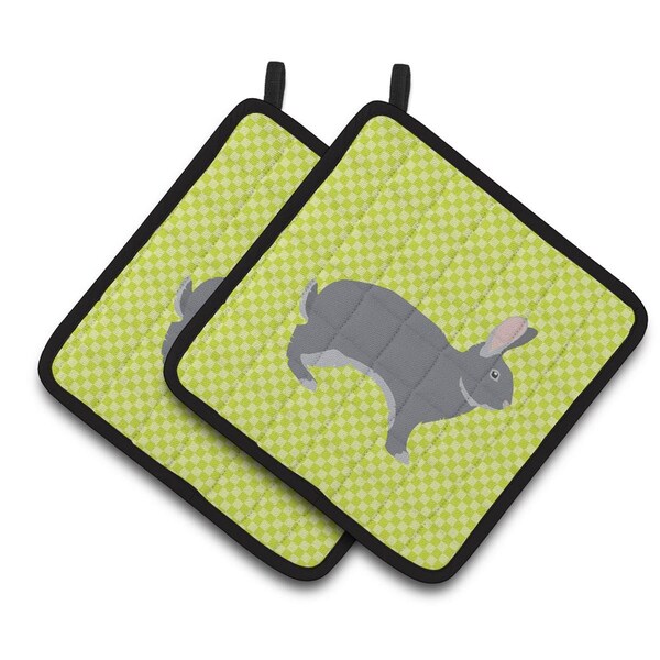 Carolines Treasures Giant Chinchilla Rabbit Green Pair of Pot Holders - BB7792PTHD