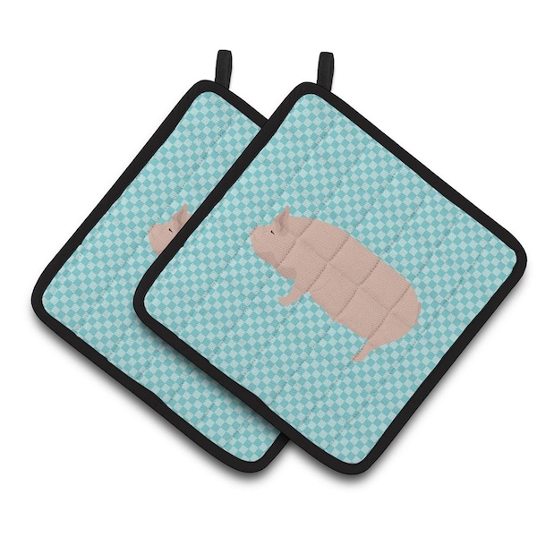 Carolines Treasures Welsh Pig Blue Check Pair of Pot Holders - BB8111PTHD