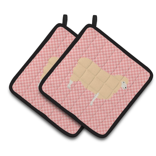 Carolines Treasures English Leicester Longwool Sheep Pink Check Pair of Pot Holders - BB7974PTHD
