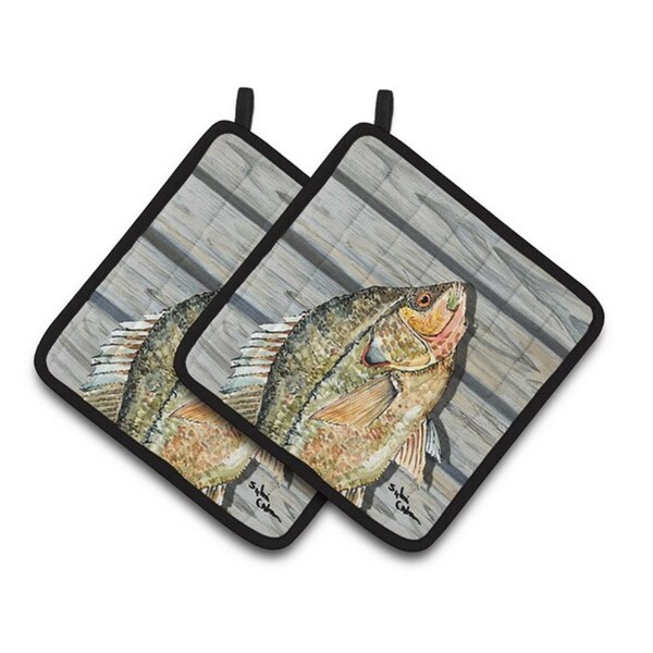 Carolines Treasures Croppie Fish on Pier Pair of Pot Holders, 7.5 x 3 x 7.5 in. - 8498PTHD