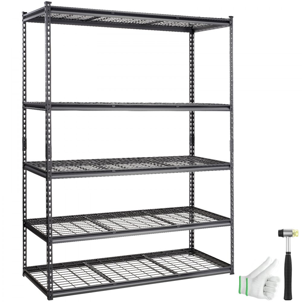 VEVOR Storage Shelving Unit, 5-Tier Adjustable, 2000 lbs Capacity, Heavy Duty Garage Shelves Metal Organizer Wire Rack, Black, 60" L x 24" W x 78" H for Kitchen Pantry Basement Bathroom Laundry Closet - XLZLKHJCL24DXIG4AV0