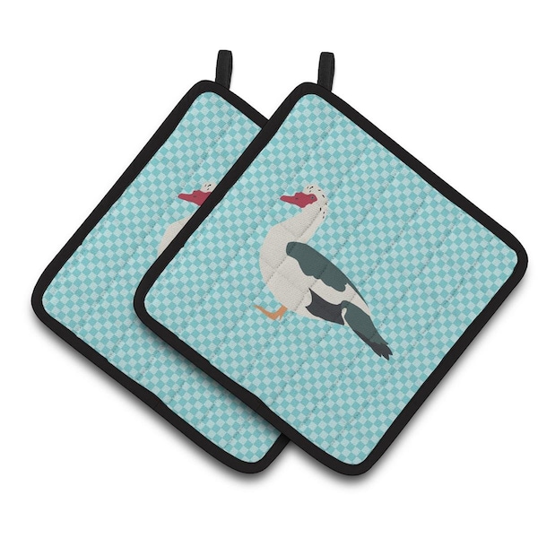 Carolines Treasures Muscovy Duck Blue Check Pair of Pot Holders - BB8038PTHD