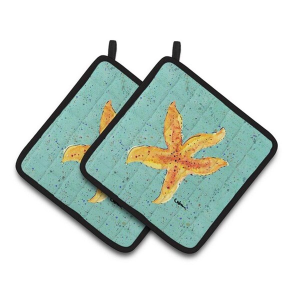 Carolines Treasures Starfish on Teal Pair of Pot Holders, 7.5 x 3 x 7.5 in. - 8527PTHD