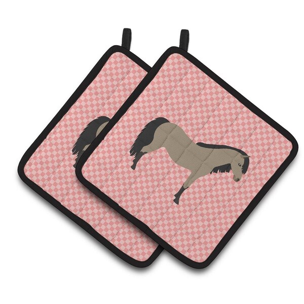 Carolines Treasures Welsh Pony Horse Pink Check Pair of Pot Holders - BB7910PTHD