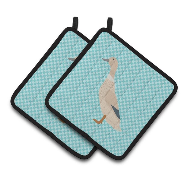 Carolines Treasures West Harlequin Duck Blue Check Pair of Pot Holders - BB8032PTHD