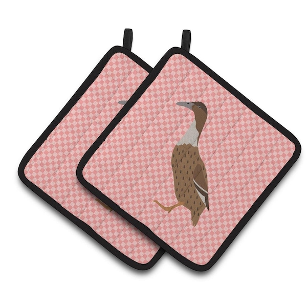 Carolines Treasures Dutch Hook Bill Duck Pink Check Pair of Pot Holders - BB7861PTHD