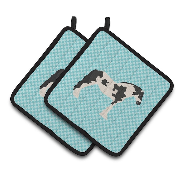 Carolines Treasures Cyldesdale Horse Blue Check Pair of Pot Holders - BB8086PTHD