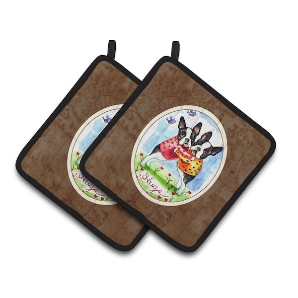 Carolines Treasures Hugs Boston Terrier Pair of Pot Holders - 7015PTHD