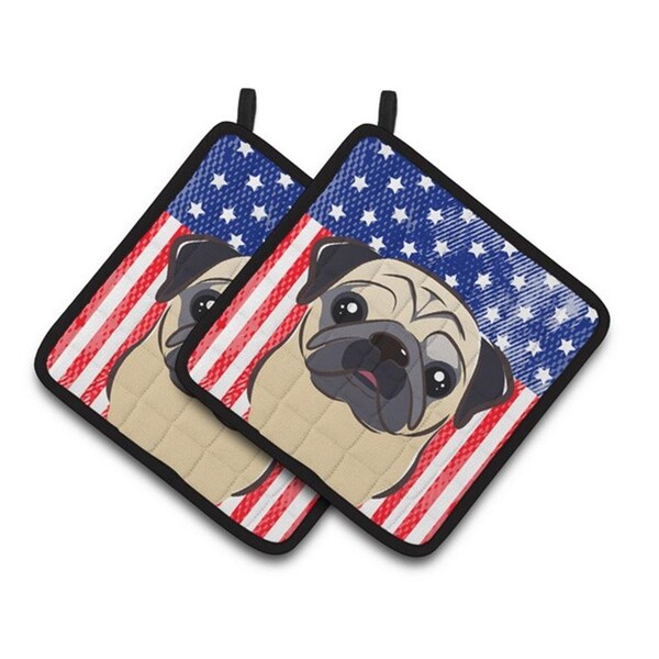 Carolines Treasures American Flag and Fawn Pug Pair of Pot Holders, 7.5 x 3 x 7.5 in. - BB2192PTHD