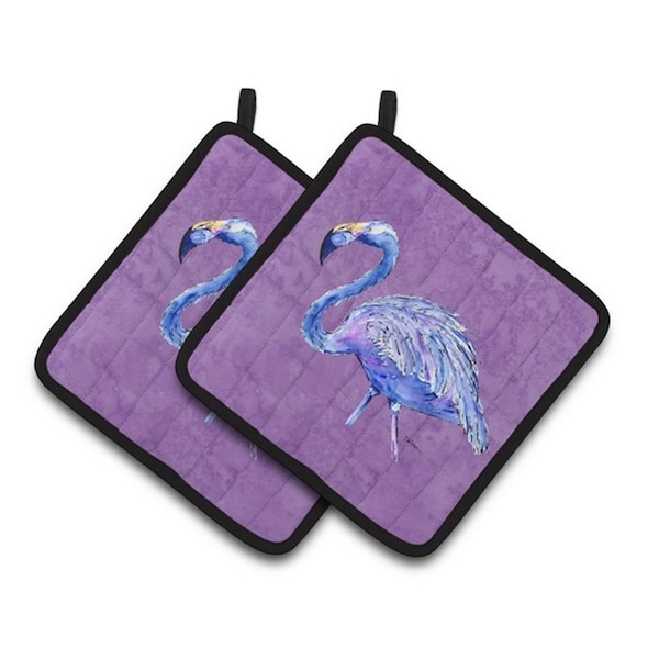 Carolines Treasures Flamingo on Purple Pair of Pot Holders, 7.5 x 3 x 7.5 in. - 8874PTHD