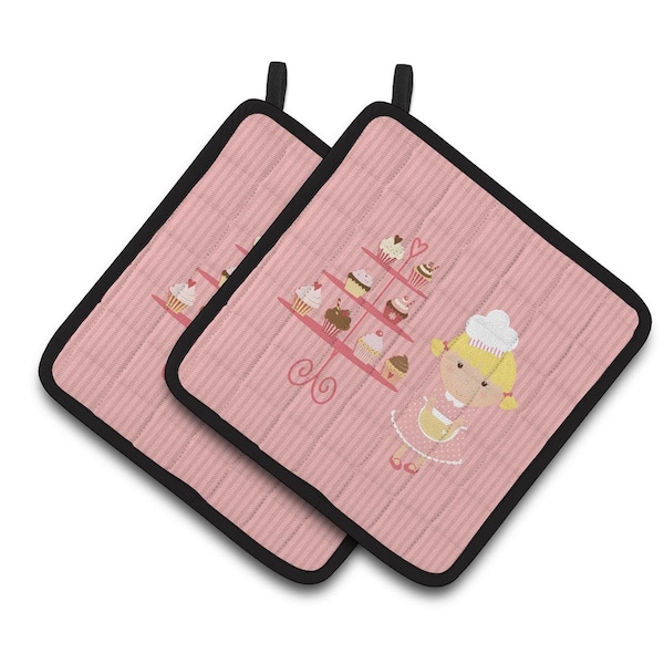 Carolines Treasures Cupcake Baker Blonde Pink Pair of Pot Holders - BB7260PTHD