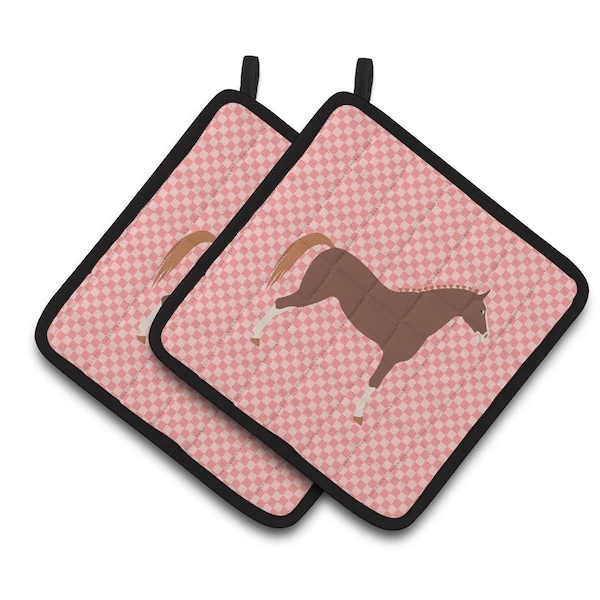 Carolines Treasures Hannoverian Horse Pink Check Pair of Pot Holders - BB7909PTHD