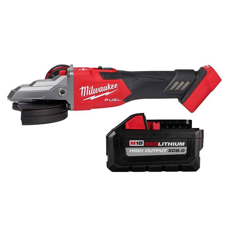 Amoladora inalámbrica Milwaukee M18 FUEL de 18V con batería de iones de litio de 5 pulgadas y freno de cabeza plana Brushless con salida alta XC de 8.0 Ah - 2887-20-48-11-1880.
