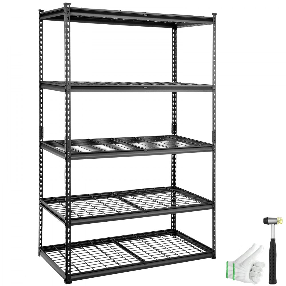 VEVOR Storage Shelving Unit, 5-Tier Adjustable, 2000 lbs Capacity, Heavy Duty Garage Shelves Metal Organizer Wire Rack, Black, 48" L x 24" W x 72" H for Kitchen Pantry Basement Bathroom Laundry Closet - XLZLKHJCL24DXPVPAV0