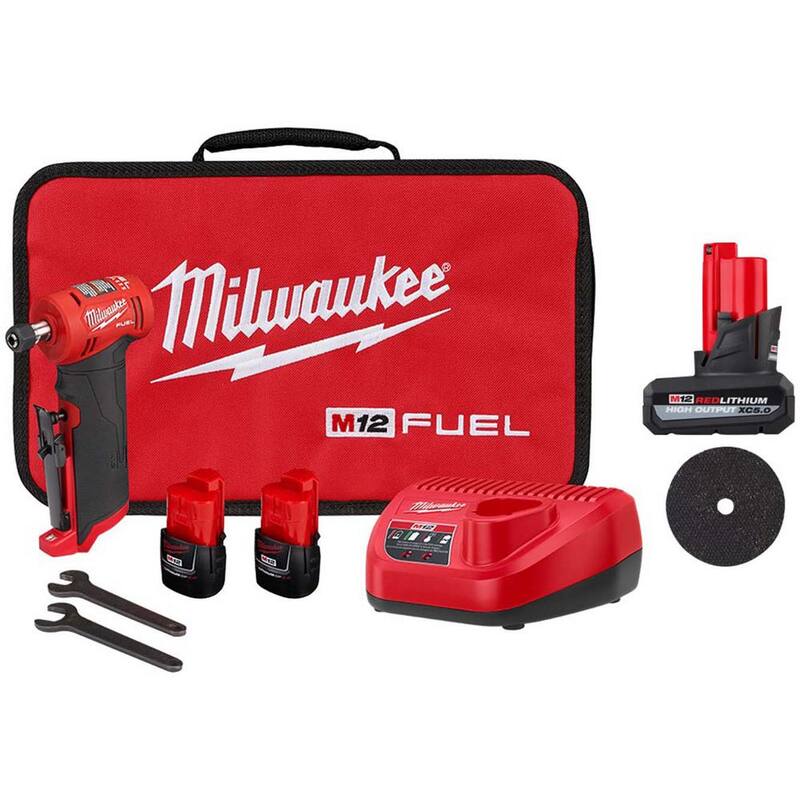 Amoladora Neumática Angular Milwaukee M12 FUEL de 12V con Batería de Iones de Litio de 1/4 pulgadas y Kit de 5 Ruedas Cortadoras de Metal - 2485-22-48-11-2450-49-94-2000.