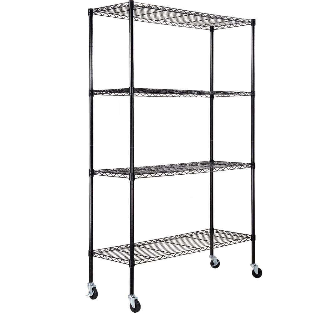 VEVOR Storage Shelving Unit with Wheels, 4-Tier Adjustable, 700 lbs Capacity, Heavy Duty Garage Shelves Metal Organizer Wire Rack, Black, 47.2" L x 17.7" W x 74" H for Kitchen Pantry Basement Bathroom - YXLZLKHJC18DXZ4I6V0