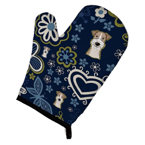 Carolines Treasures Blue Flowers Wire Haired Fox Terrier Oven Mitt - BB5098OVMT
