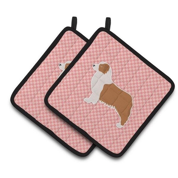 Carolines Treasures Carolines Treasures BB3633PTHD Australian Shepherd Dog Checkerboard Pink Pair of Pot Holders - BB3633PTHD
