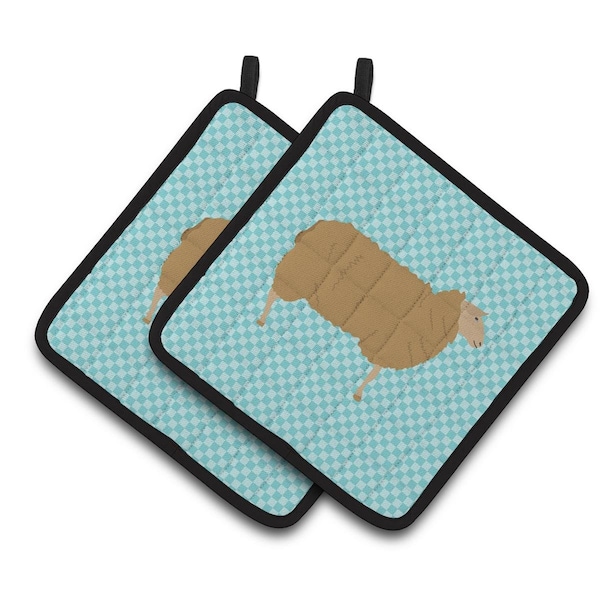 Carolines Treasures East Friesian Sheep Blue Check Pair of Pot Holders - BB8151PTHD