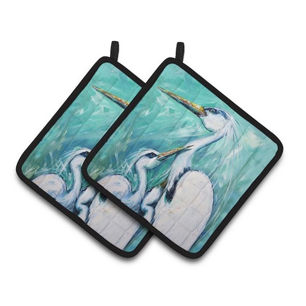 Carolines Treasures Mothers Love Egret Pair of Pot Holders, 7.5 x 3 x 7.5 in. - MW1145PTHD