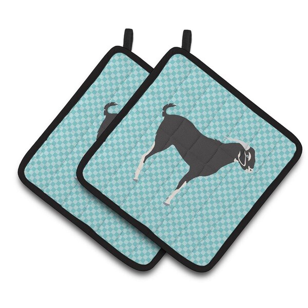 Carolines Treasures Black Bengal Goat Blue Check Pair of Pot Holders - BB8058PTHD