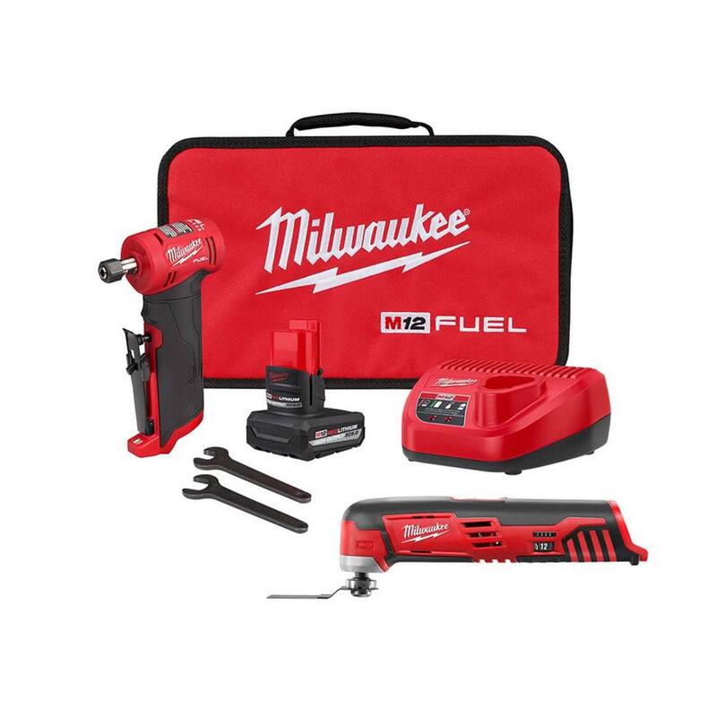 Milwaukee M12 FUEL 12V Lithium-Ion 1/4 in. Kit rectificadora angular inalámbrica con ángulo recto w/M12 Lithium-Ion Multi-Herramienta oscilante inalámbrica - 2485-21-2426-20