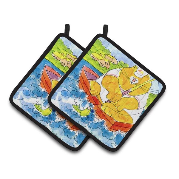 Carolines Treasures Big Orange Cat Fishing Pair of Pot Holders - 6107PTHD