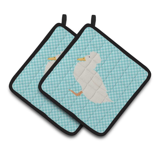 Carolines Treasures Crested Duck Blue Check Pair of Pot Holders - BB8031PTHD