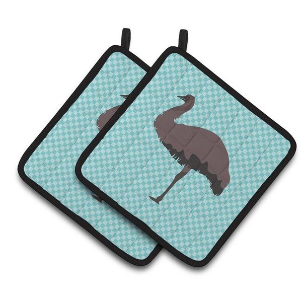 Carolines Treasures Carolines Treasures BB8096PTHD Emu Blue Check Pair of Pot Holders - BB8096PTHD