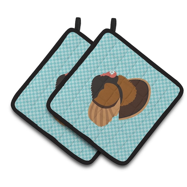 Carolines Treasures Bronze Turkey Blue Check Pair of Pot Holders - BB8160PTHD